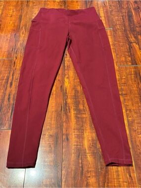 Women’s High-Waist Burgundy Leggings with Side Pockets